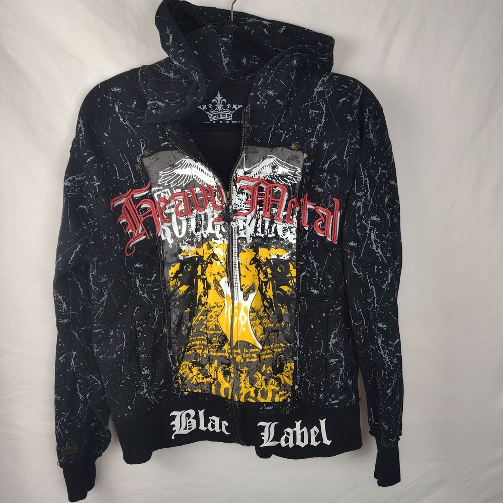 Blac Label 10/12 youth hoodie full zip graphic Heavy Metal splash embroidered